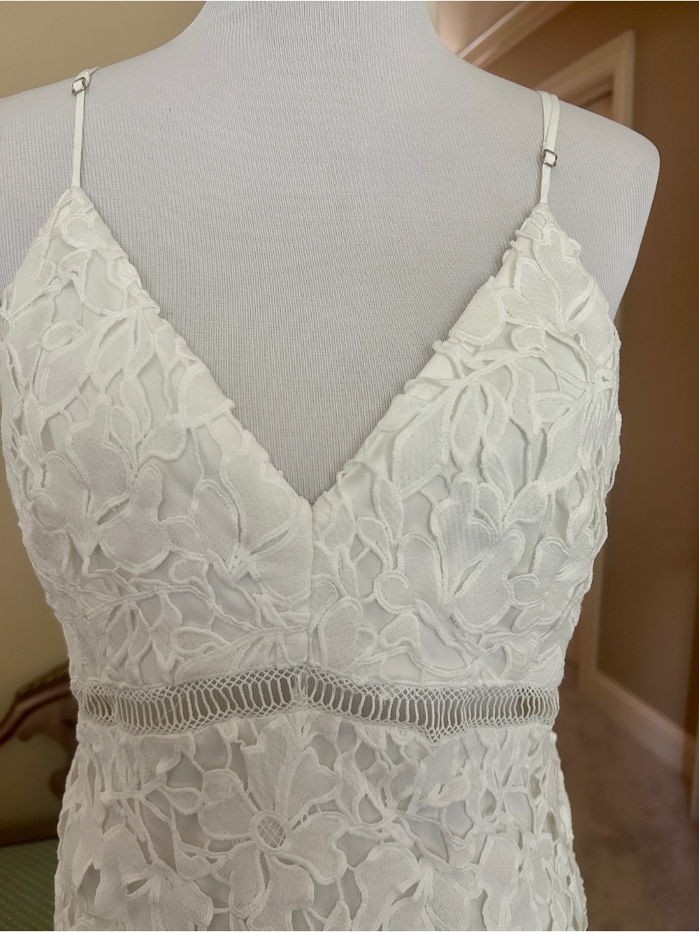 Astr White Lace Strap Dress with V-Neck